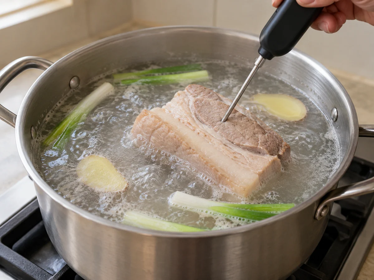 Boil and check pork