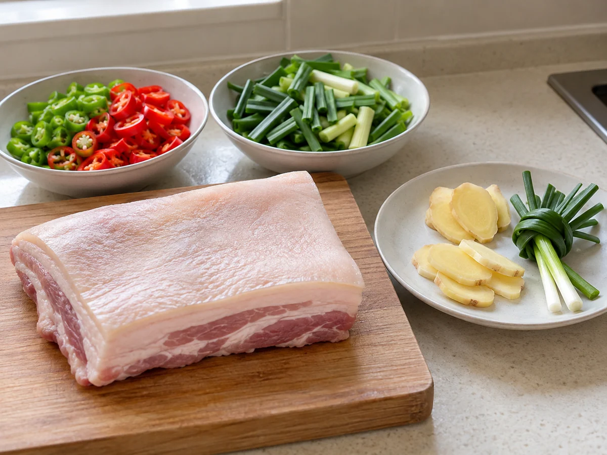 Prepare pork and vegetables