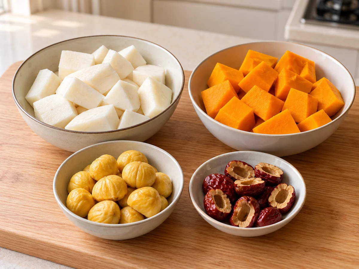 Prepare yam, pumpkin and dates