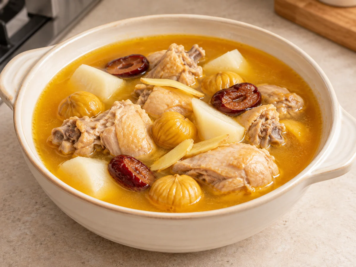 Yam and pumpkin chicken soup