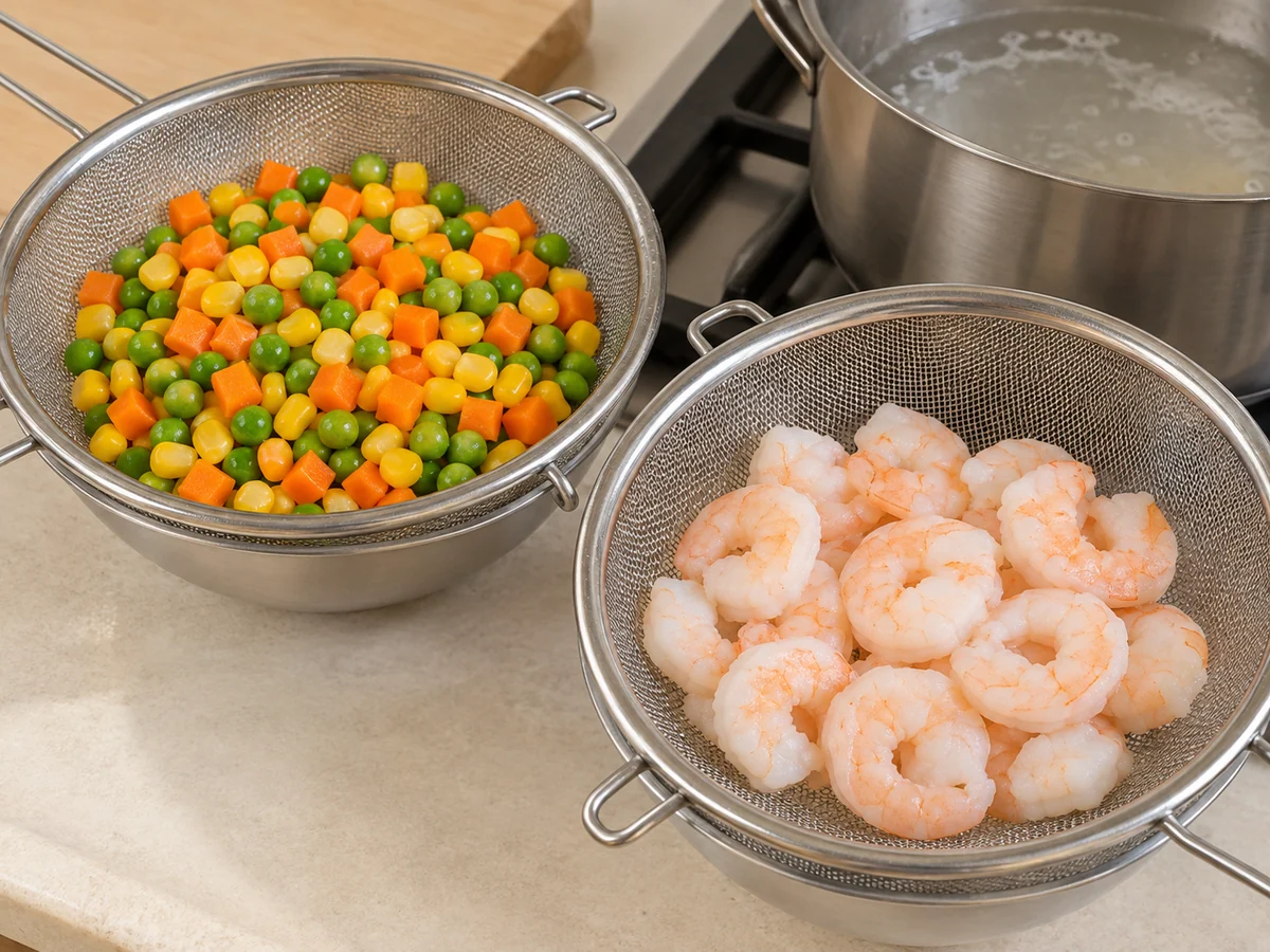 Cook vegetables and shrimp