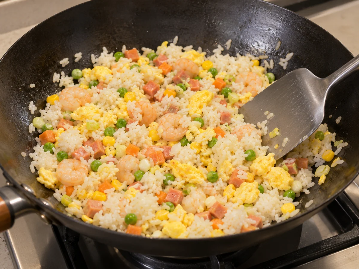 Break up rice and combine