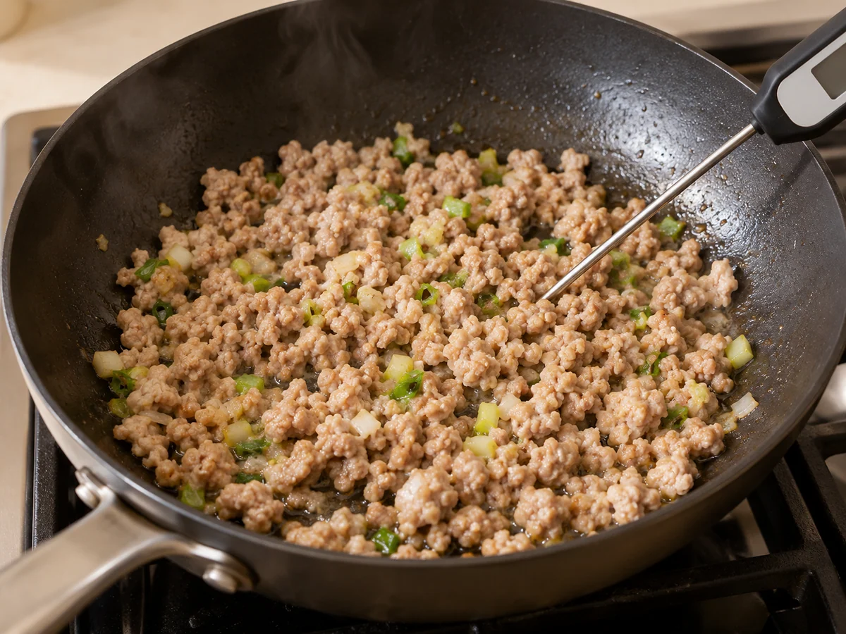 Cook the pork and check doneness