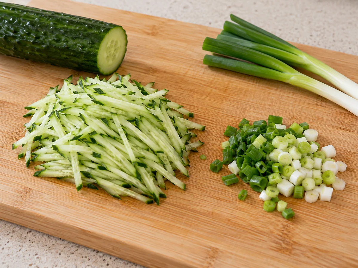 Prepare cucumber and scallion