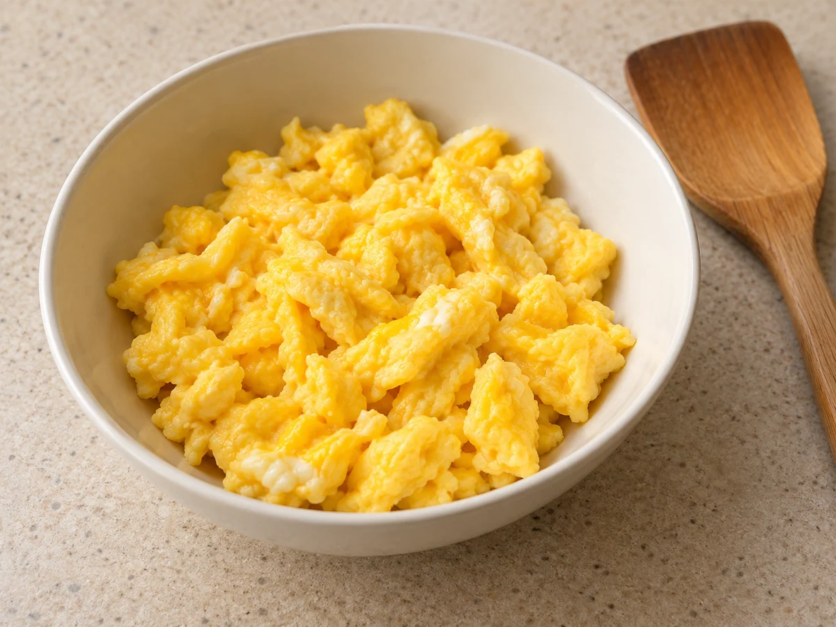 Scramble the eggs and set aside